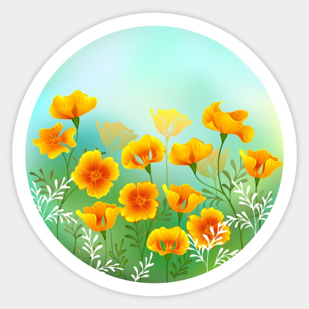 Round Picture with California Poppy Sticker by Blackmoon9